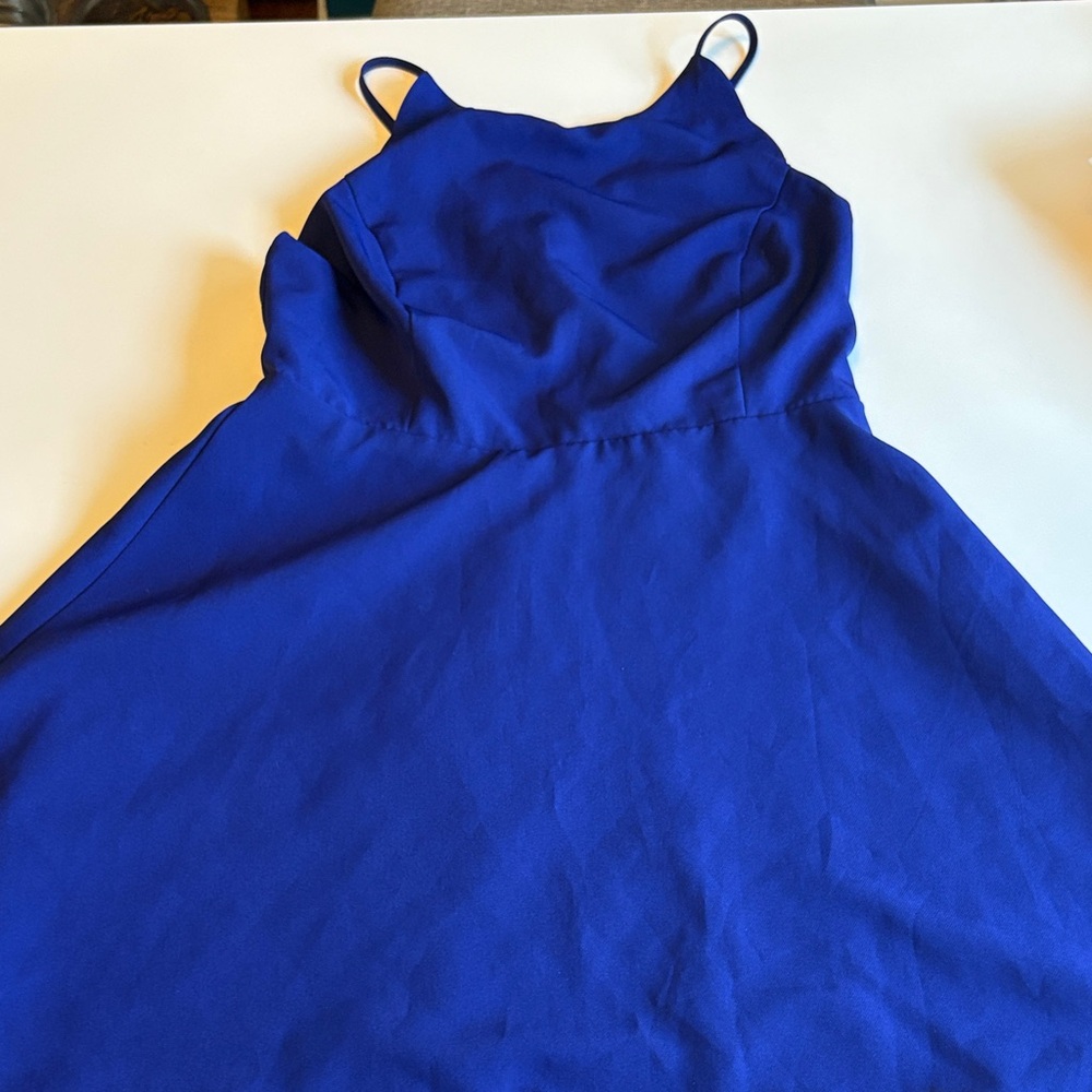 Lulu's Sapphire Blue Scalloped Edge Halter dress